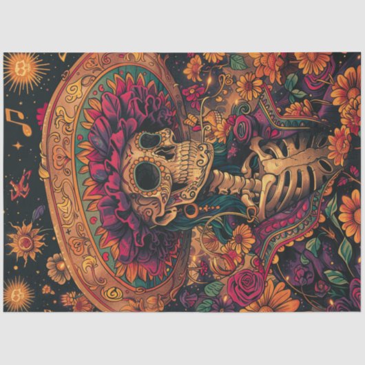 Dekoupage Vibrant Lady Day of Dead with Sombrero Seidenpapier (Vorderseite)