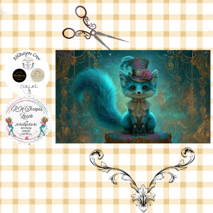 Dekoupage viktorianischer blauer Teal-Fantasy-Fuch Seidenpapier