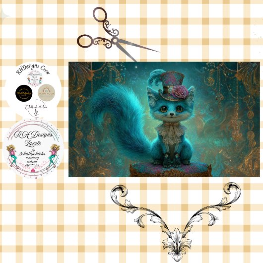 Dekoupage viktorianischer blauer Teal-Fantasy-Fuch Seidenpapier