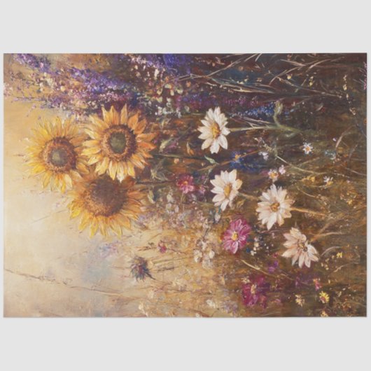 Dekoupage Vintag Painting Sonnenblumen & Wildblume Seidenpapier (Vorderseite)