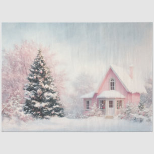 Dekoupage Vintag Pink Weihnachtsbaum Szene Seidenpapier