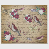 Dekoupage Vintag Poinsettia Holiday Bird Writing Geschenkpapier (Flach)