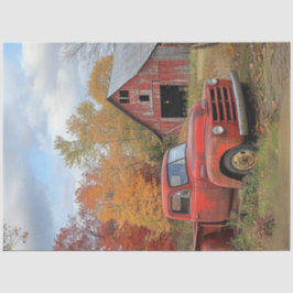 Dekoupage Vintag Rust Red Truck Autumn Scene Seidenpapier
