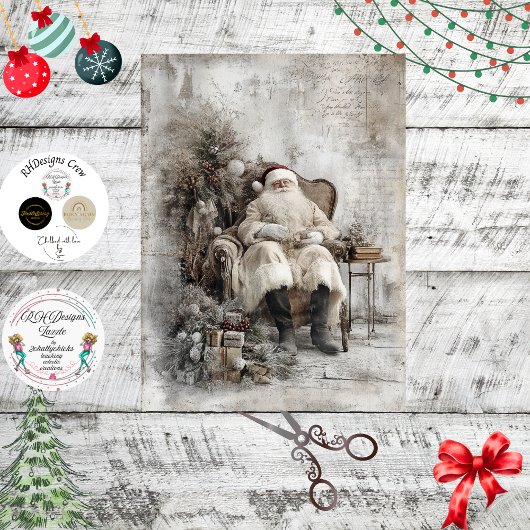 Dekoupage Vintag Santa Chair & Tree Seidenpapier