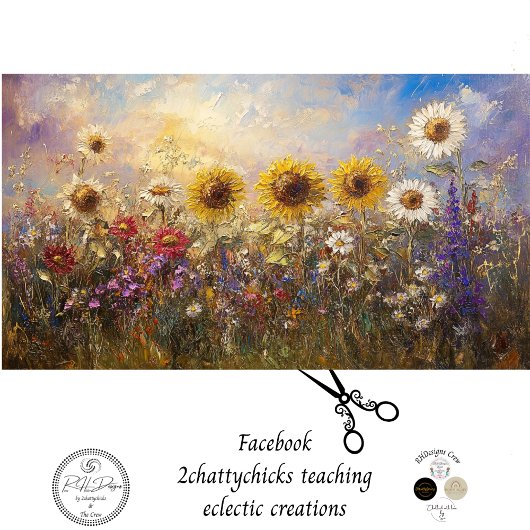 Dekoupage Vintag Sonnenblumen & Wildblumen Ölfarbe Seidenpapier