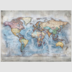 Dekoupage Vintag World Map Seidenpapier