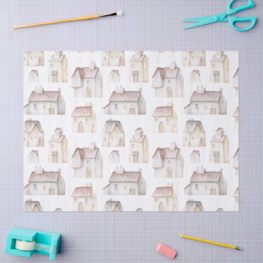 Dekoupage von Aquarellhäusern Seidenpapier (Basteln)