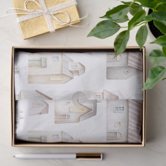 Dekoupage von Aquarellhäusern Seidenpapier (Geschenk)