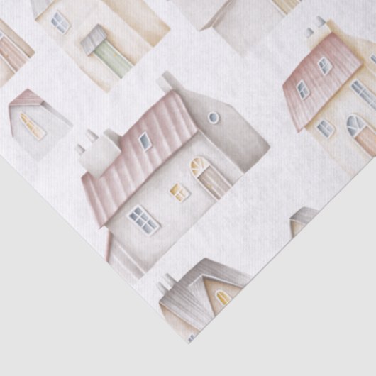 Dekoupage von Aquarellhäusern Seidenpapier (Detail)