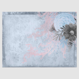 Dekoupage von Blauer und Grau Seidenpapier