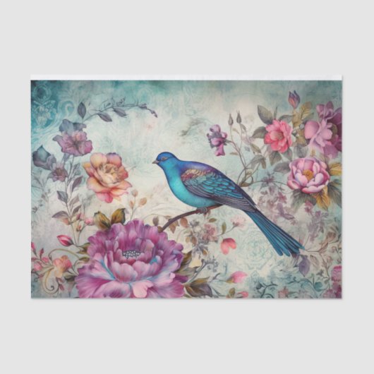 Dekoupage von Blue Bird farbenfrohe Blumengeschich Seidenpapier (Vorderseite)