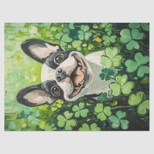 Dekoupage von Boston Terrier Clover Field Painting Seidenpapier (Vorderseite)