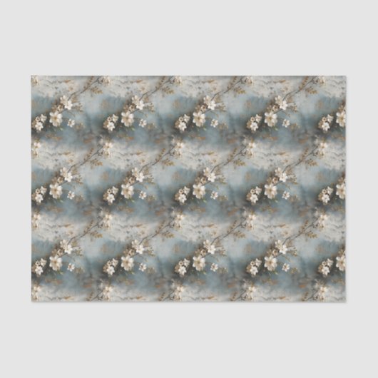 Dekoupage von Dusty Blue Shabby Floral Design Seidenpapier (Vorderseite)