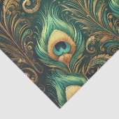 Dekoupage von Green und Gold Peacock Feathers Seidenpapier (Ausschnitt)