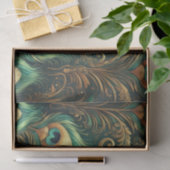 Dekoupage von Green und Gold Peacock Feathers Seidenpapier (Geschenk)