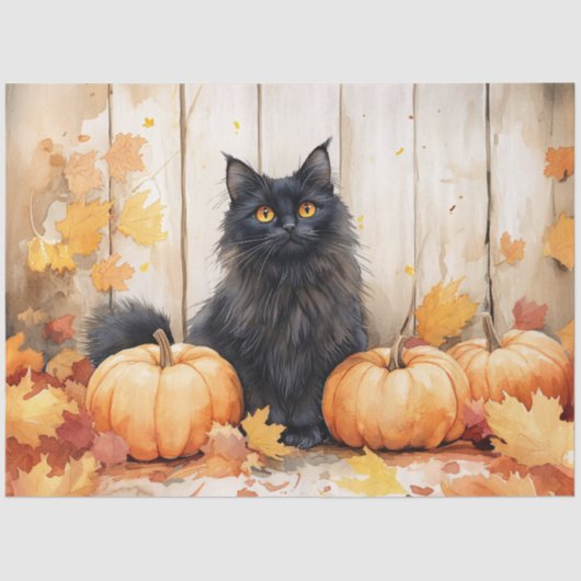Dekoupage von Herbstkatzen und Pumpkins Seidenpapier (Vorderseite)