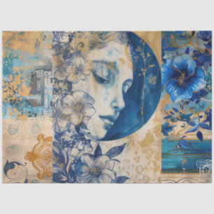 Dekoupage von Indigo Blue Abstrakt Art Collage Seidenpapier