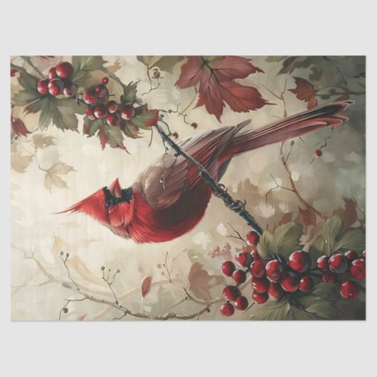 Dekoupage von Kardinal und Red Berries Seidenpapier (Vorderseite)