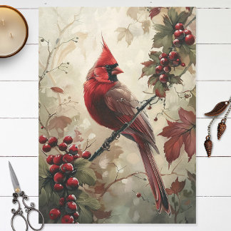 Dekoupage von Kardinal und Red Berries Seidenpapier