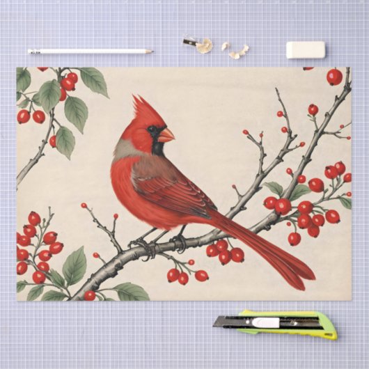 Dekoupage von Kardinälen und Roten Bereren Seidenpapier (Handwerk)