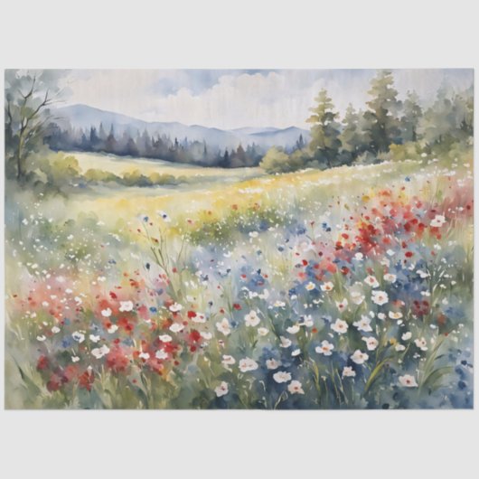 Dekoupage von Red White und Blue Wildblume Seidenpapier (Vorderseite)