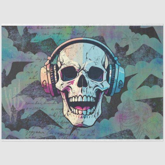 Dekoupage von Rock and Roll Skull and Bats Seidenpapier (Vorderseite)