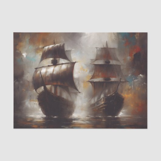 Dekoupage von Stormbound Viking Ships Seidenpapier (Vorderseite)