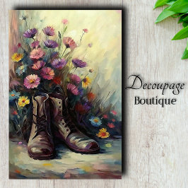 Dekoupage von Vintag Garden Boot & Wildblumen Seidenpapier