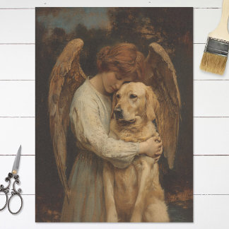 Dekoupage von Vintagem Engel und Labrador Seidenpapier