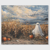 Dekoupage von Whimsical Ghost Corn Field Pumpkins Geschenkpapier (Flach)