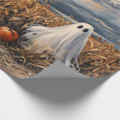Dekoupage von Whimsical Ghost Corn Field Pumpkins Geschenkpapier (Ecke)
