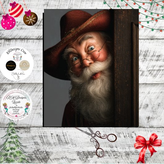 Dekoupage Western Weihnachtsmann mit Cowboyhut bei Seidenpapier