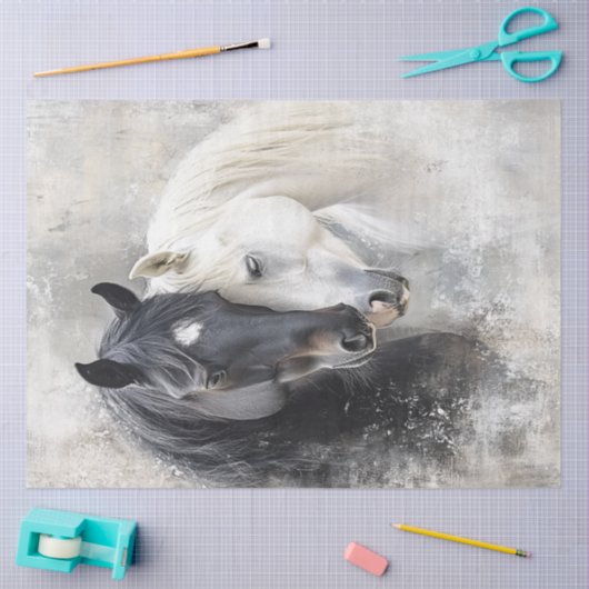 Dekoupage Whimsical Abstraktes Schwarz-weißes Pfer Seidenpapier (Basteln)