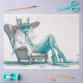 Dekoupage Whimsical Aquamarin White Cat in einem S Seidenpapier (Basteln)