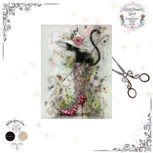 Dekoupage Whimsical Black Cat Stiletto's Catwalk Seidenpapier