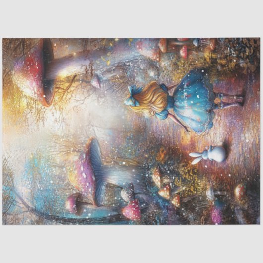 Dekoupage Whimsical Blonde Girl & Rabbit Forest Seidenpapier (Vorderseite)