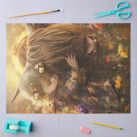 Dekoupage Whimsical Child mit Highland Cow Seidenpapier (Basteln)