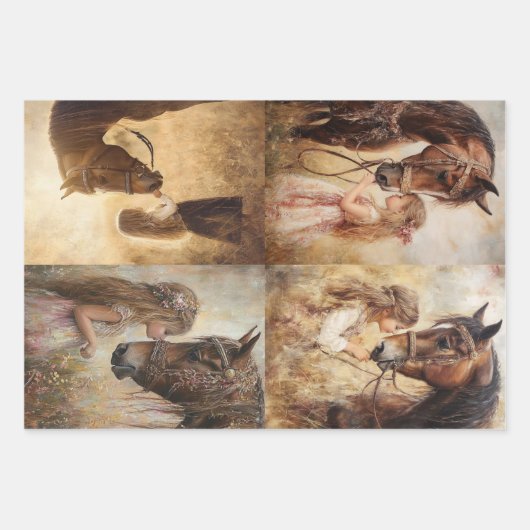 Dekoupage Whimsical Collection Pferde & Swan Geschenkpapier Set (Vorderseite)