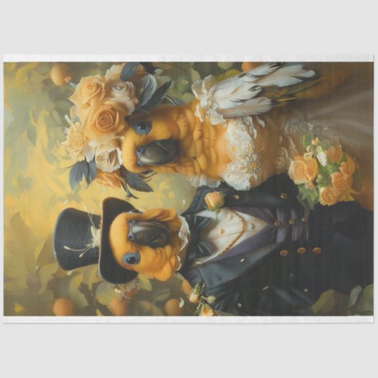 Dekoupage Whimsical Conure Parrots Hochzeit Seidenpapier (Vorderseite)