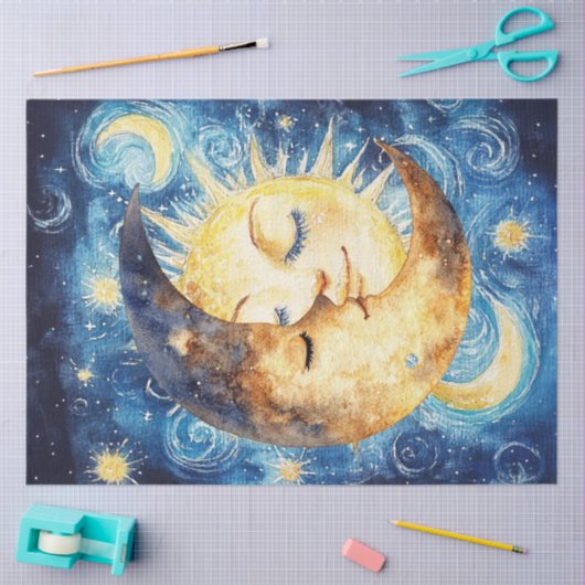 Dekoupage Whimsical Crescent Moon umgeben Sonne Seidenpapier (Basteln)