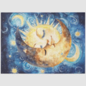 Dekoupage Whimsical Crescent Moon umgeben Sonne Seidenpapier (Vorderseite)