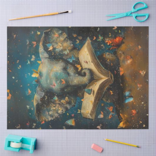 Dekoupage Whimsical Elephant mit Schulbüchern Seidenpapier (Basteln)