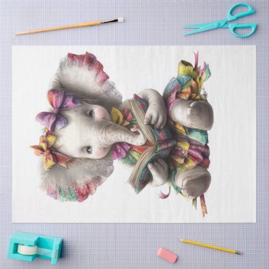 Dekoupage Whimsical Elephant Reading to Students Seidenpapier (Basteln)