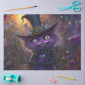 Dekoupage Whimsical Fantasy Lila Chat mit Hut Seidenpapier (Basteln)