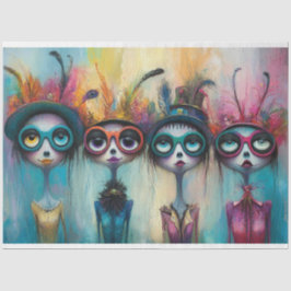 Dekoupage Whimsical Feathered Foursome Ladys Seidenpapier