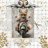 Dekoupage Whimsical Fox Riding Motorrad Seidenpapier