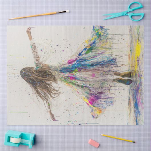 Dekoupage Whimsical Girl Dancing in Paint Seidenpapier (Basteln)