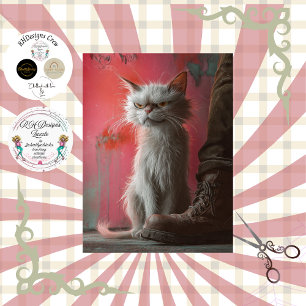 Dekoupage Whimsical Grumpy Katze Personalisiert  Seidenpapier