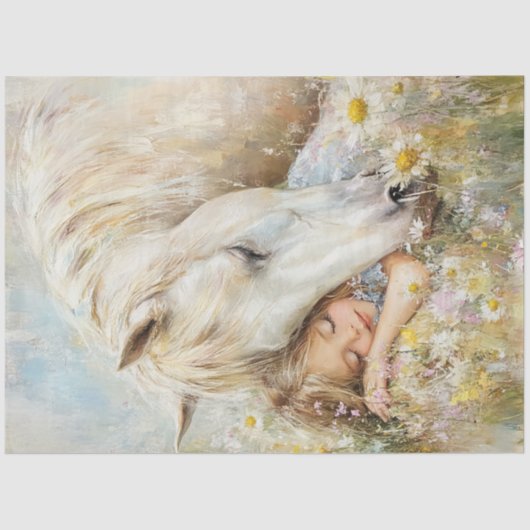 Dekoupage Whimsical Horse & Little Girl Fiowers Seidenpapier (Vorderseite)