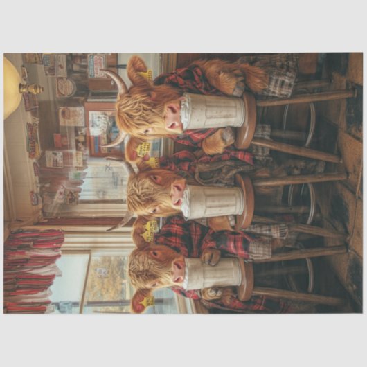 Dekoupage Whimsical Kühe in Dairy Bar Seidenpapier (Vorderseite)